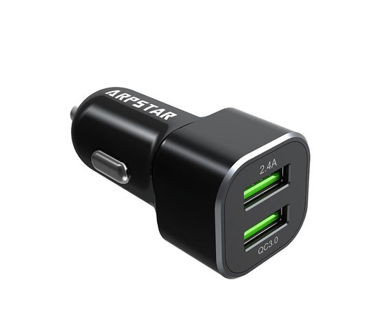 KFZ-USB-Ladegerät 12-24 V mit QC 3.0 – zweifacher USB-Anschluss – in Schwarz 